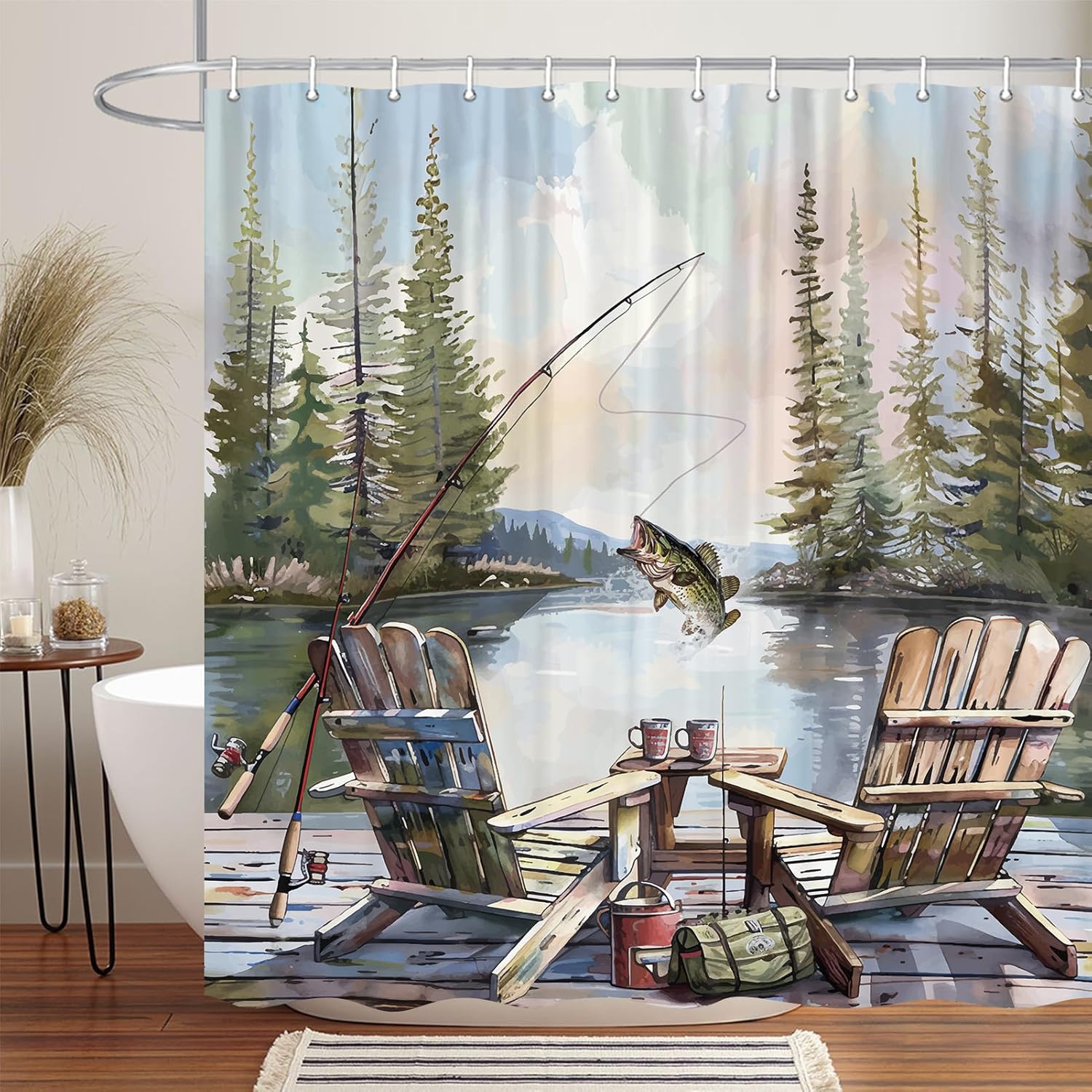 Hunting And Camping In Forest - Rideau de douche rustique sur le
