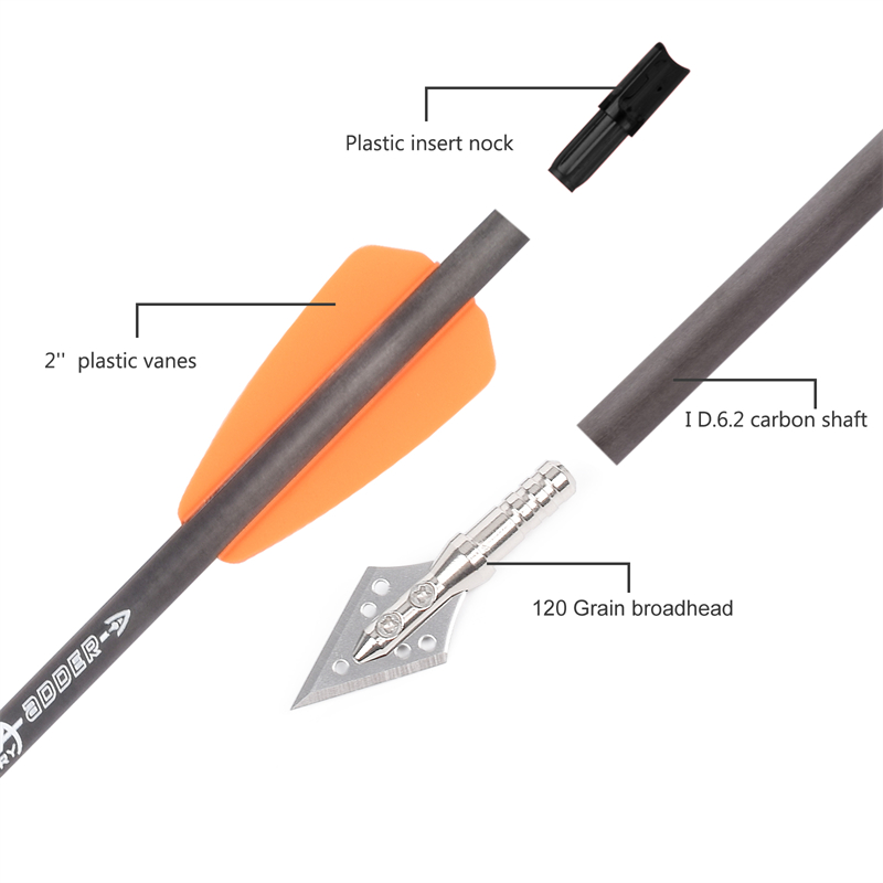 Crossbow Bolt Broadhead - 6 pièces R9 7.5 pouces Catbon