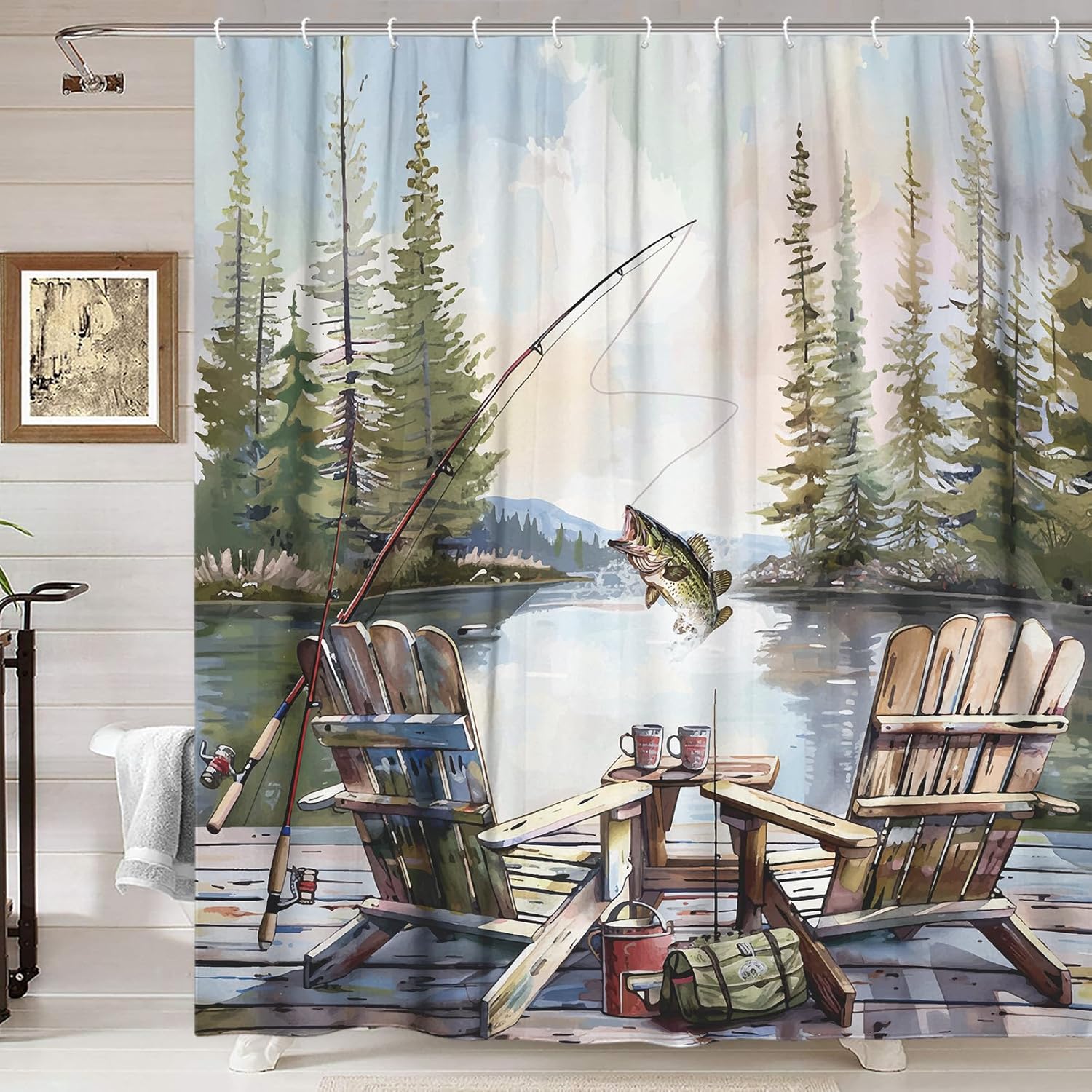 Rideau de douche rustique sur  - Hunting And Camping In Forest avis et prix