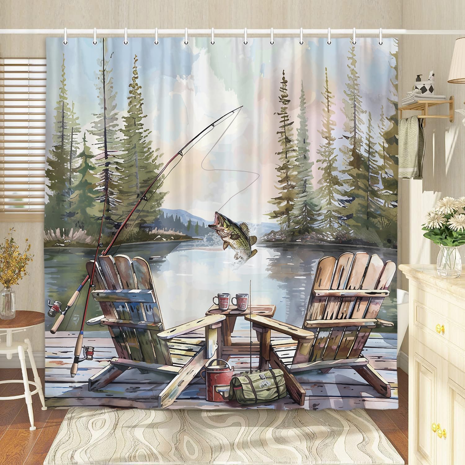 Rideau de douche rustique sur  - Hunting And Camping In Forest avis et prix