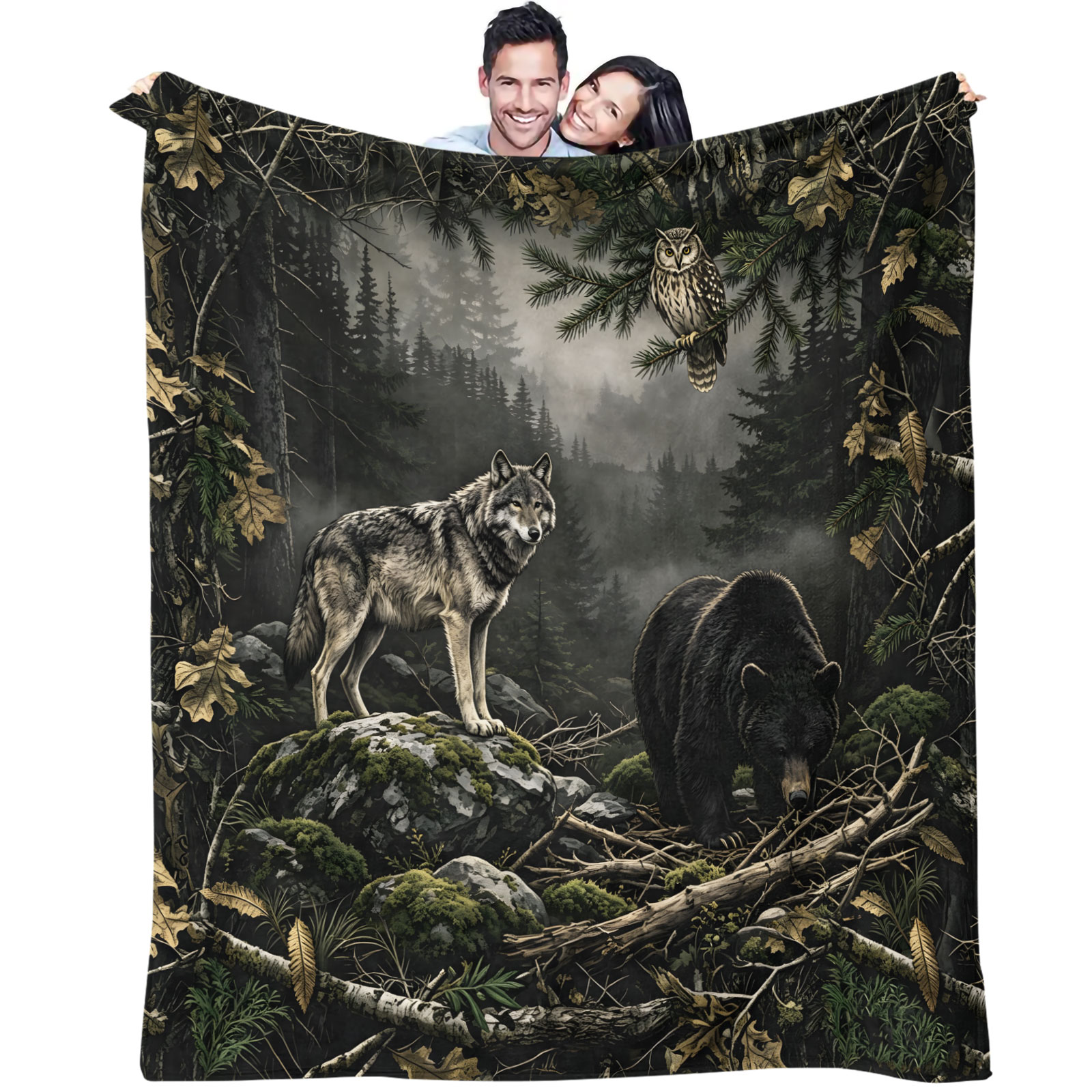 Couverture en flanelle motif l - Hunting And Camping In Forest avis et prix