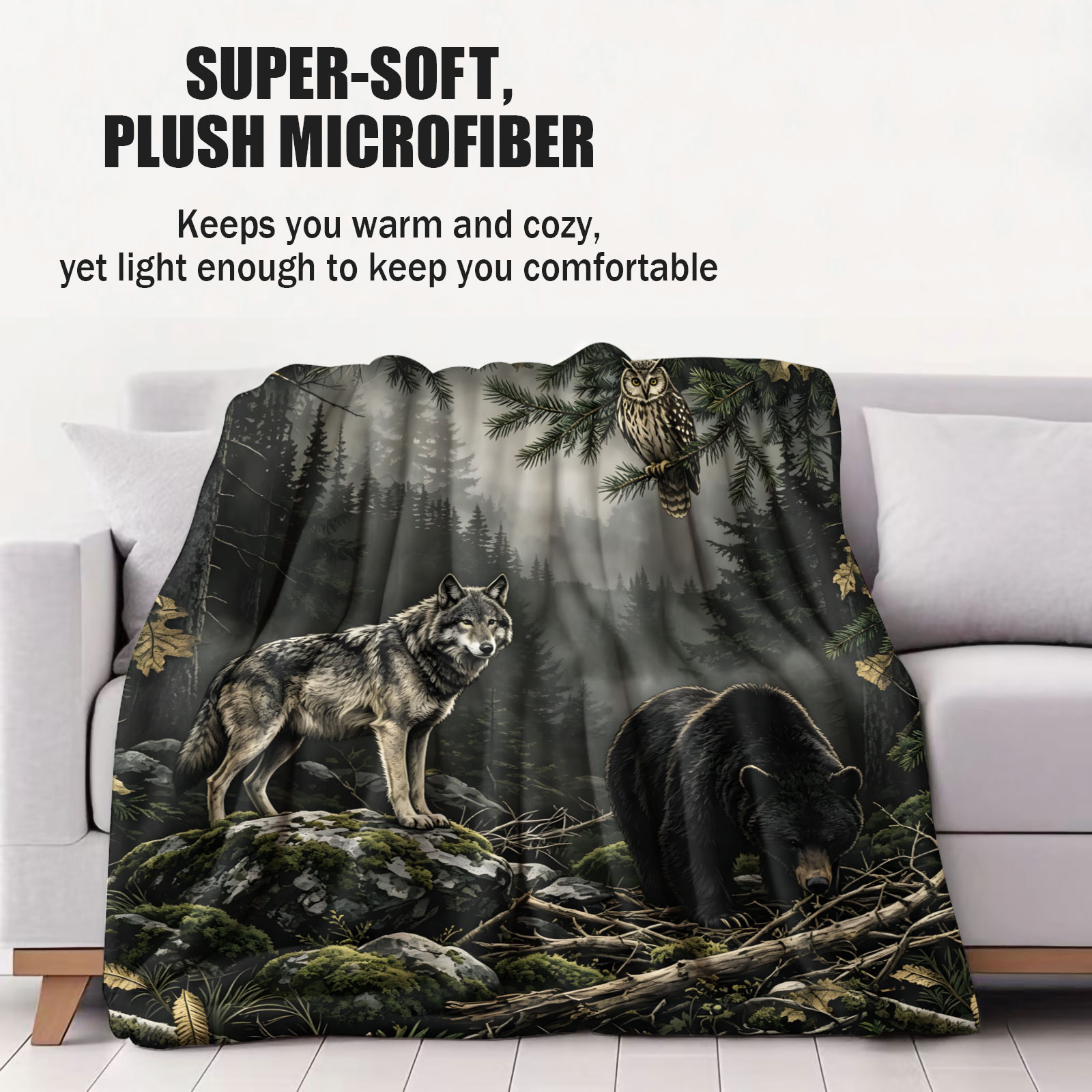 Couverture en flanelle motif l - Hunting And Camping In Forest avis et prix